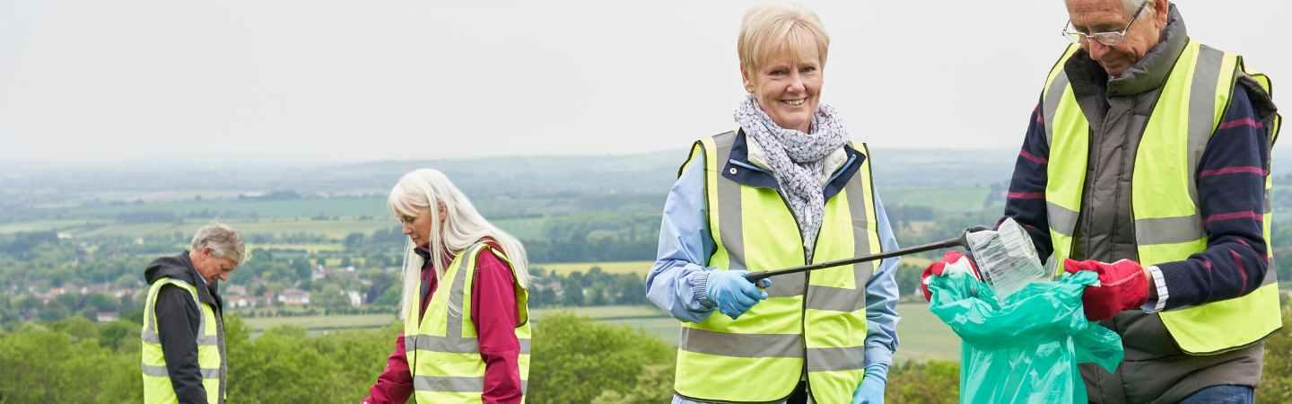 Litter picking in an open field